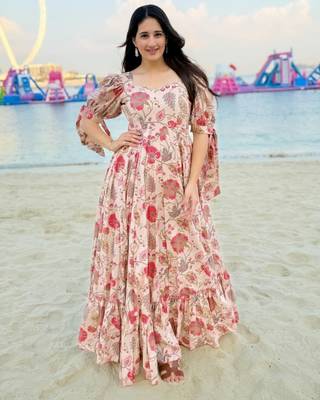Multicolor digital printed rayon traditional anarkali gown 2