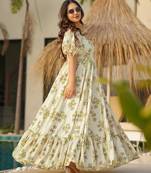 Green digital printed rayon traditional anarkali gown