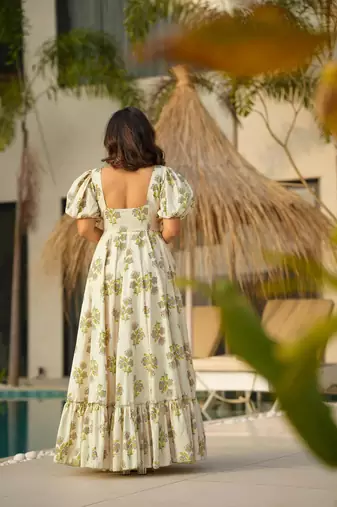 Green digital printed rayon traditional anarkali gown