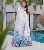 White digital printed rayon traditional anarkali gown with dupatta