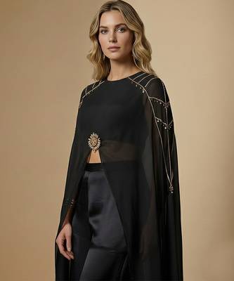 Black embroidered satin co ord set 2