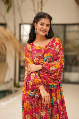 Multicolor digital printed airtex chinon traditional anarkali gown 3
