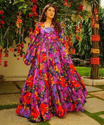 Multicolor digital printed georgette traditional anarkali gown 2