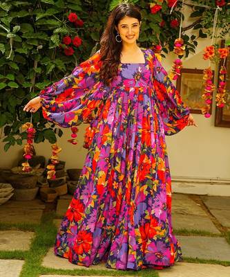 Multicolor digital printed georgette traditional anarkali gown 3