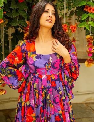 Multicolor digital printed georgette traditional anarkali gown 4