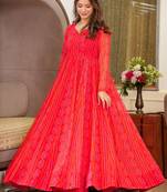 Red digital printed georgette traditional anarkali gown
