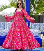 Pink digital printed georgette traditional anarkali gown