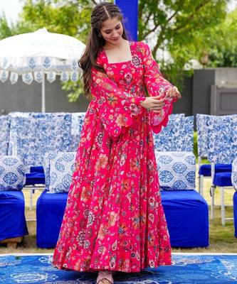Pink digital printed georgette traditional anarkali gown 3