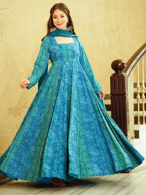 Blue digital printed georgette traditional anarkali gown with dupatta 1