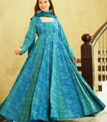 Blue digital printed georgette traditional anarkali gown with dupatta