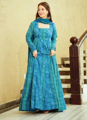 Blue digital printed georgette traditional anarkali gown with dupatta 2