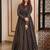 Coal black digital printed muslin traditional anarkali gown with shrug