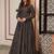 Coal black digital printed muslin traditional anarkali gown with shrug