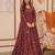 Maroon digital printed muslin traditional anarkali gown with shrug