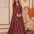 Maroon digital printed muslin traditional anarkali gown with shrug