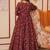 Maroon digital printed muslin traditional anarkali gown with shrug