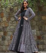 Black digital printed muslin traditional anarkali gown with shrug