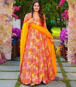 Multicolor digital printed rayon traditional anarkali gown with dupatta