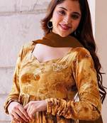 Mustard digital printed rayon traditional anarkali gown with dupatta