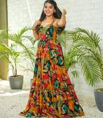 Multicolor digital printed rayon traditional anarkali gown