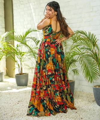 Multicolor digital printed rayon traditional anarkali gown 3