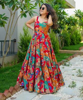 Multicolor digital printed rayon traditional anarkali gown 2