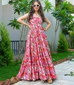 Pink digital printed rayon traditional anarkali gown
