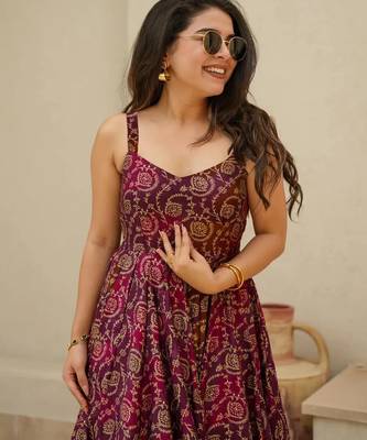 Purple digital printed rayon traditional anarkali gown 3