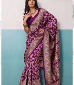 purple silk saree with meenakari floral jaal woven design