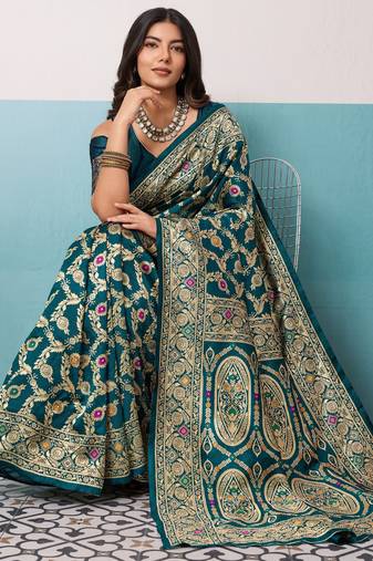 Rama elegant soft banarasi silk saree with meenakari floral jaal weaving