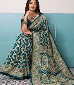teal green silk saree with traditional meenakari floral jaal work