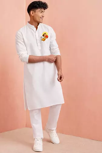 Creations men's white cotton kurta pyjama set | hanuman jayanti special | festive ethnic wear