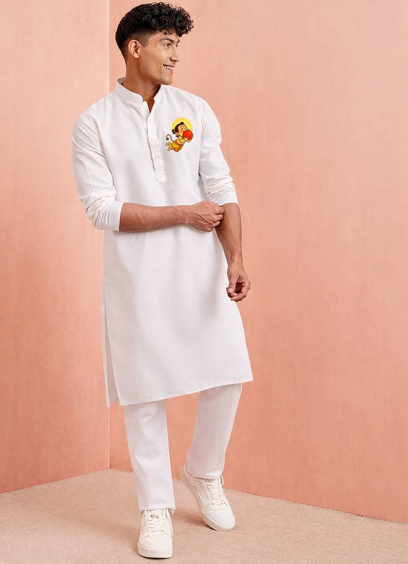 Creations men's white cotton kurta pyjama set | hanuman jayanti special | festive ethnic wear