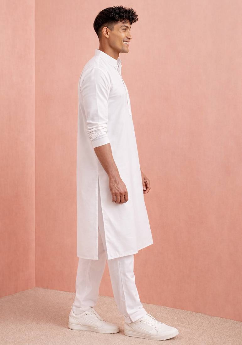 Creations men's white cotton kurta set | ram special print | festive ethnic wear for men