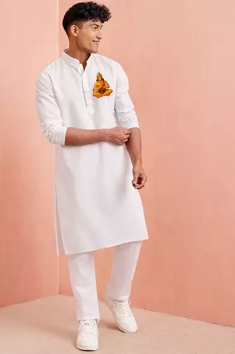Creations men's white cotton straight kurta set | hanuman jayanti special | festive wear
