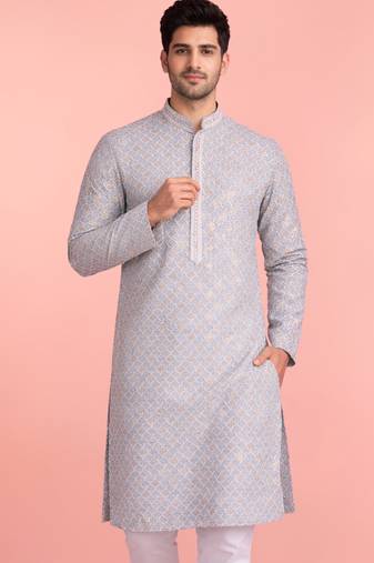 aqua rayon kurta for men with sequin embroidery