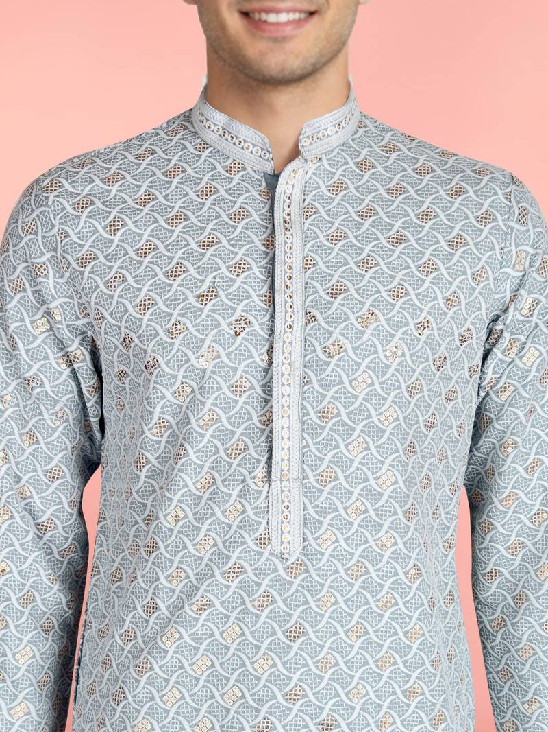 aqua rayon kurta for men with sequin embroidery
