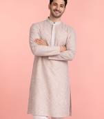 men's sequin embroidered peach rayon kurta