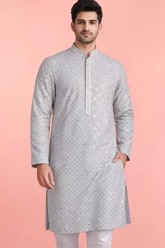 aqua rayon kurta for men with sequin embroidery