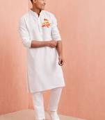 Creations men's white cotton kurta set with ram special print | festive  ethnic wear for men