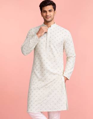 cream rayon kurta for men with sequin embroidery 1