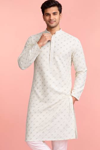cream rayon kurta for men with sequin embroidery