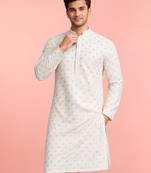 cream rayon kurta for men with sequin embroidery