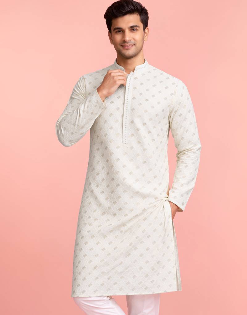 cream rayon kurta for men with sequin embroidery