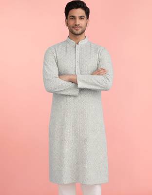 men's mint green rayon kurta with sequin embroidery 1