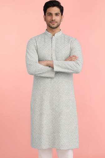 men's mint green rayon kurta with sequin embroidery