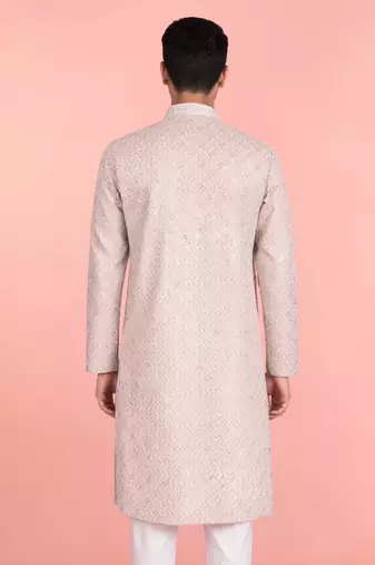 men's sequin embroidered peach rayon kurta