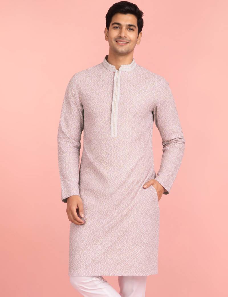 men's onion rayon kurta with sequin embroidered design
