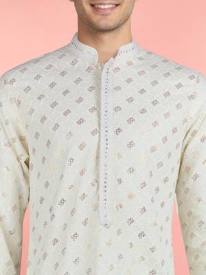 cream rayon kurta for men with sequin embroidery 2