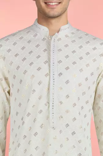 cream rayon kurta for men with sequin embroidery